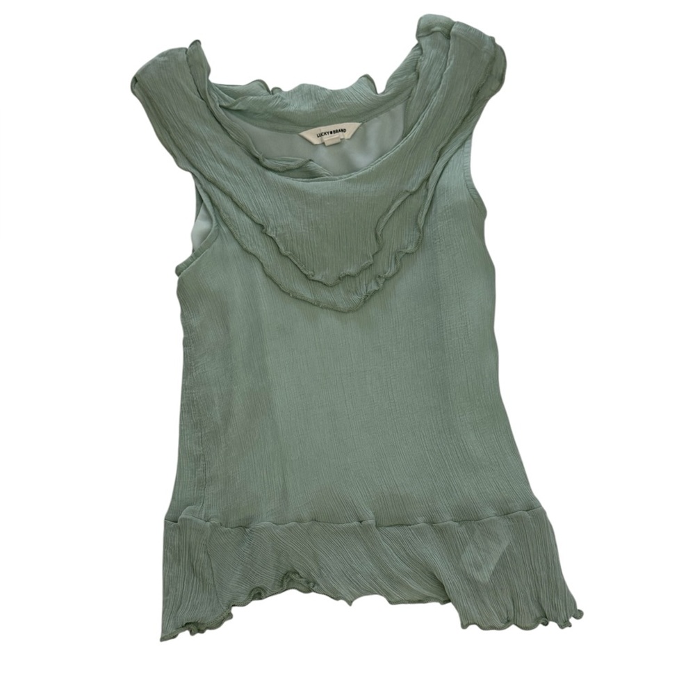 Lucky Brand Green Ruffled Bib Collar Blouse